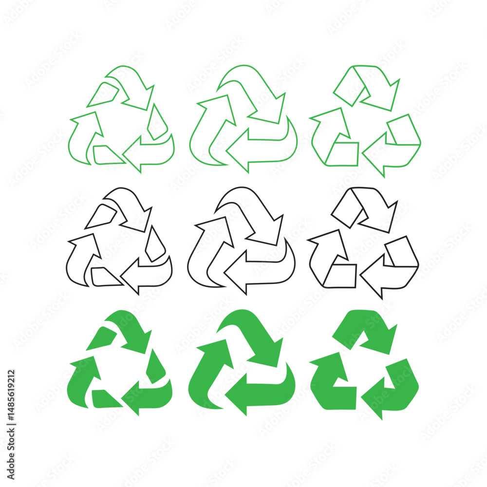 Obraz premium Recycling Icons Set with Green Circular Arrow Symbols