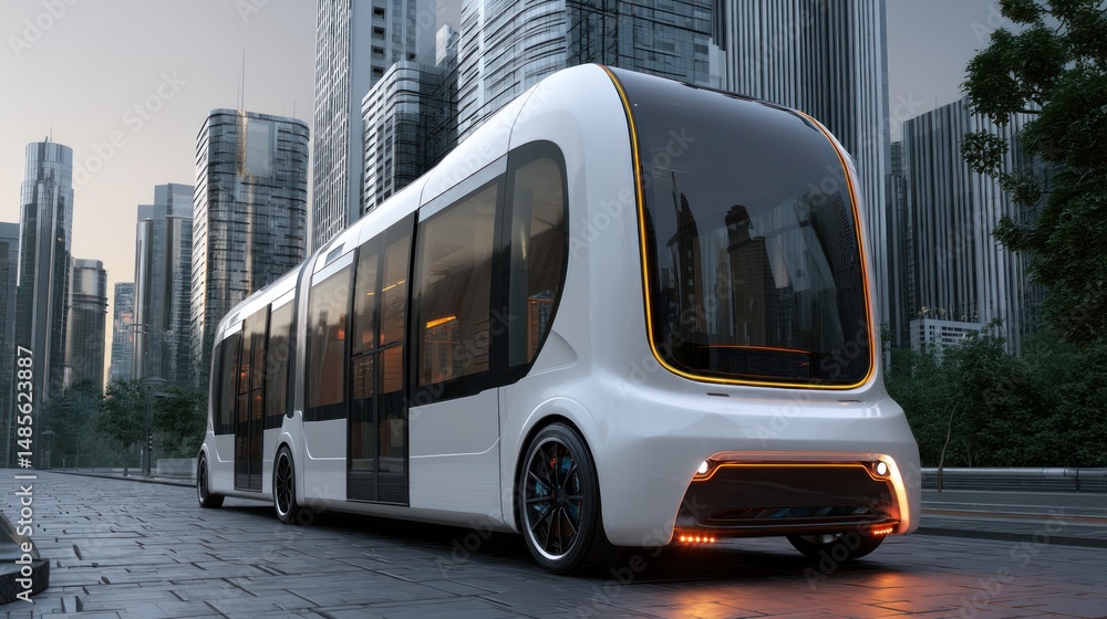 Obraz premium Futuristic Autonomous Electric Bus in a Modern City