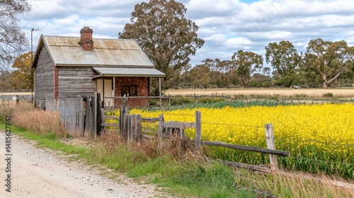 Rustic Cottage Amidst Golden Canola Field