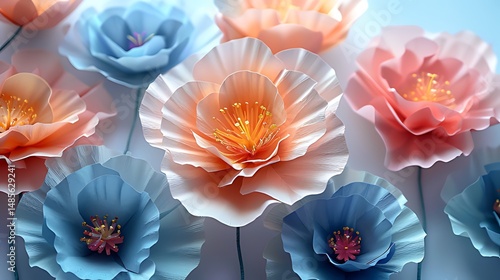 Pastel Paper Flowers Background Wall Decor