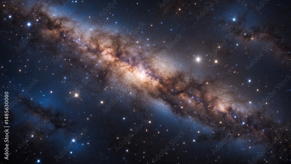 Naklejka premium Cosmic dust and radiant starlight in galactic splendor