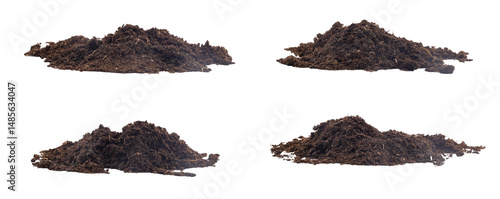 Quadro su tela Mounds of rich, dark organic soil mixed with peat moss and compost, arranged in a circular pile, isolated on a white background