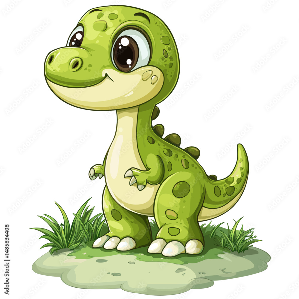 Fototapeta premium Cute cartoon dinosaur character with greenery
