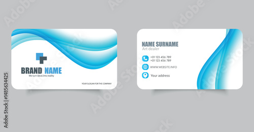 Modern Minimalist Business Card Template with Waves in Design. Business card for a doctor