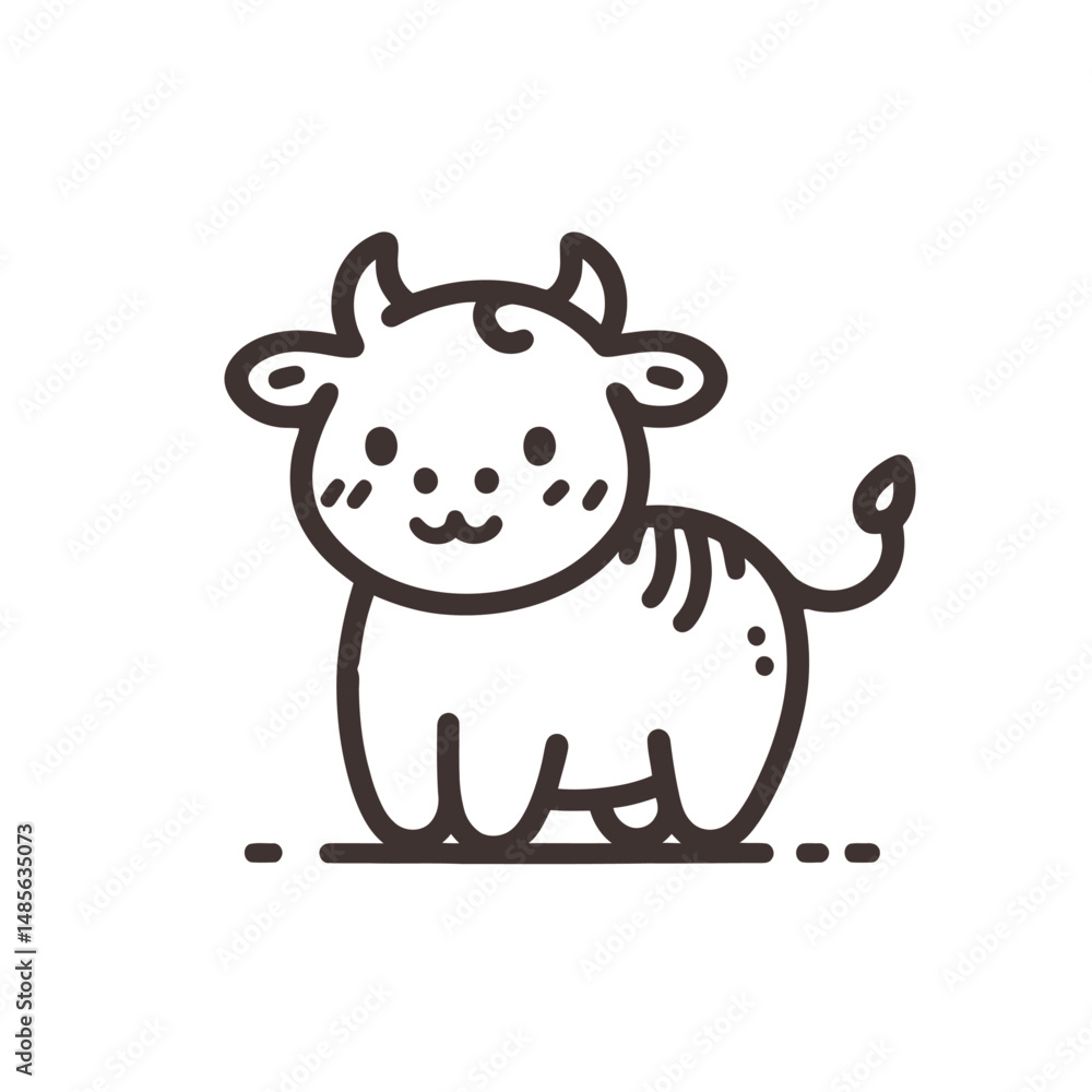 Сute doodle of a cow with a playful mood in a minimalist cartoonish style against a transparent background Сute doodle of a cow with a playful mood in a minimalist cartoonish style against a transparent background