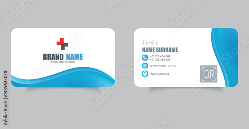 Modern Minimalist Business Card Template with Waves in Design. Business card for a doctor