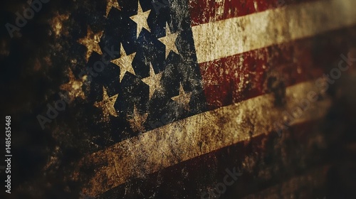 Aged American flag, textured and worn, showing the passage of time.