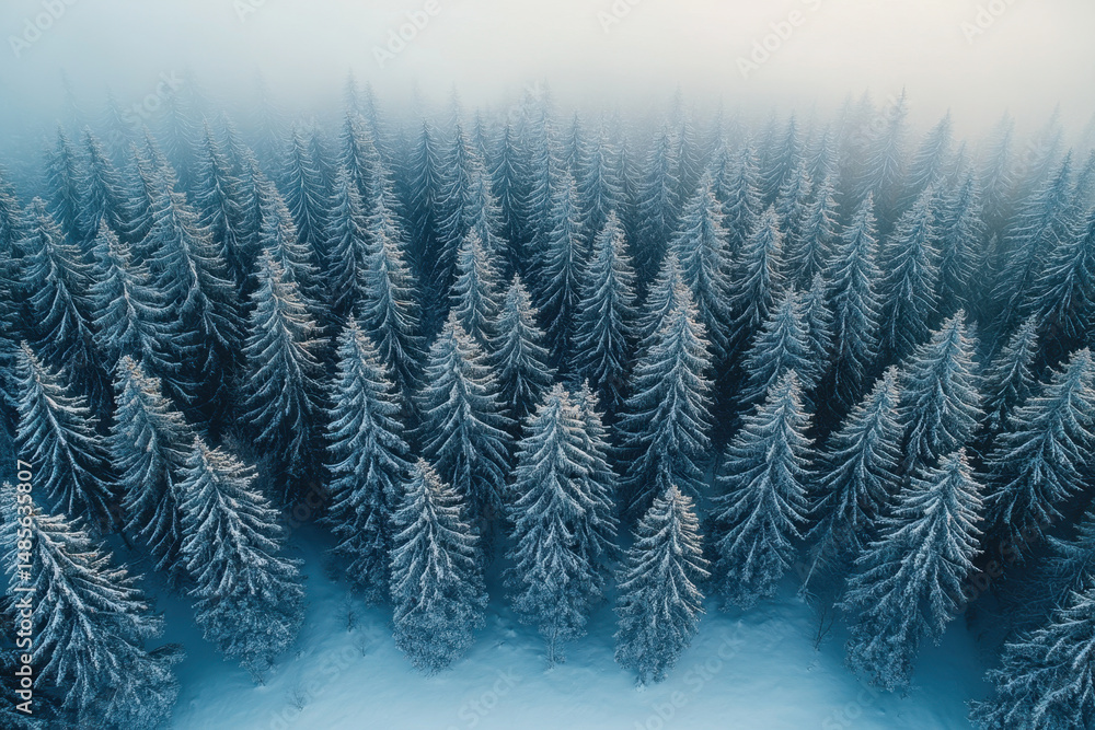 Obraz premium Snow-covered trees in a winter forest.