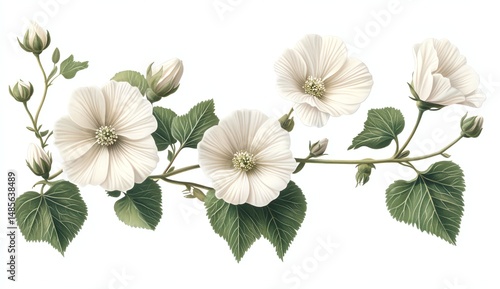 Delicate floral illustration with leaves and buds.