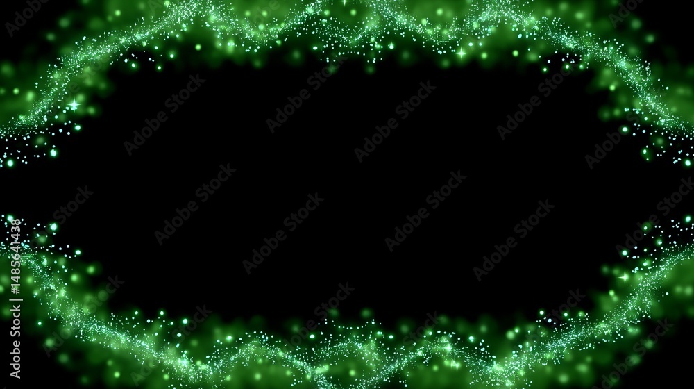 Obraz premium Glowing Green Animated Lace Border Frame with Twinkling Particles for Graphic Design