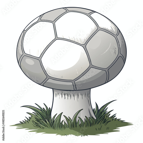 Render a hyperrealistic image of a colossal puffball mushroom, spherical and smooth like a soccer ball, showcasing its pristine white surface and immense size in a natural setting.