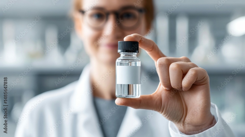 A scientist in a lab coat holds a small vial of liquid, likely conducting research or analysis in a scientific setting. A scientist in a lab coat holds a small vial of liquid, likely conducting research or analysis in a scientific setting.