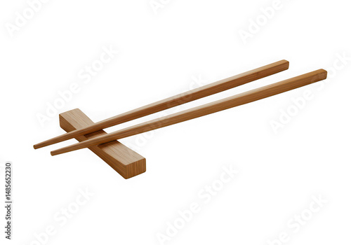 Wooden chopsticks isolated on transparent background resting on a chopstick rest for sushi, asian cuisine, or food presentation.