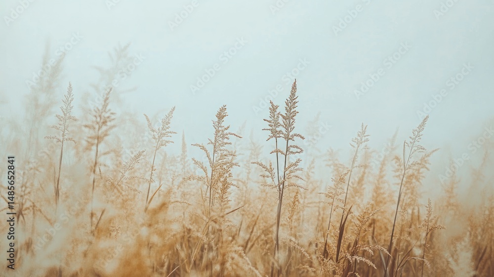 Serene Autumnal Meadow: Misty Field of Golden Grass Serene Autumnal Meadow: Misty Field of Golden Grass
