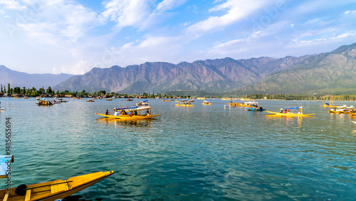 Dal Lake or Dal Jheel is a freshwater lake and is the most famous tourist attraction in Srinagar, India	