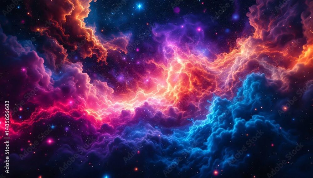 Colorful glowing nebula clouds in deep space with stars and cosmic light
Colorful glowing nebula clouds in deep space with stars and cosmic light