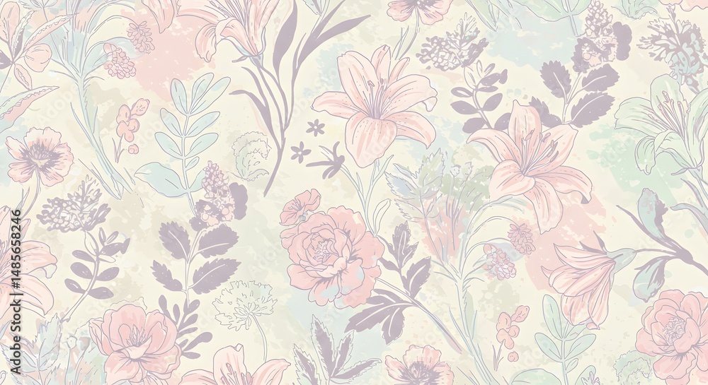 custom made wallpaper toronto digitalVintage Floral Pattern with Soft Colors