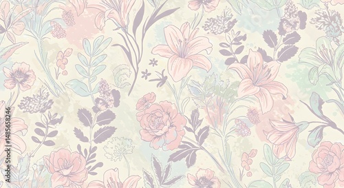 Wallpaper Mural Vintage Floral Pattern with Soft Colors Torontodigital.ca