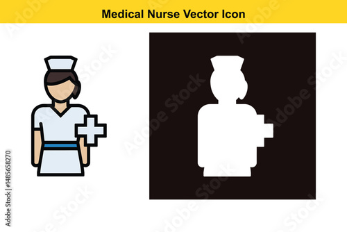 Medical Nurse Icon Vector - Healthcare Professional Symbol. black outline filled version. nurse, medical, healthcare, doctor, health, hospital, clinic, care