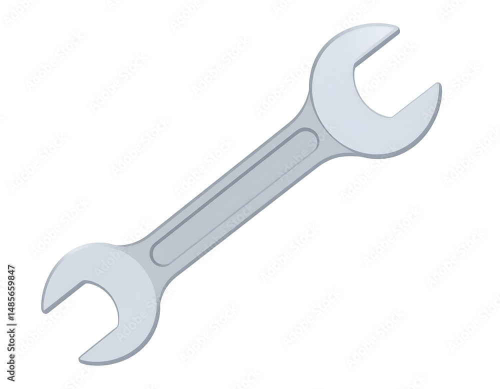 A metallic wrench, a tool for tightening and loosening nuts and bolts A metallic wrench, a tool for tightening and loosening nuts and bolts