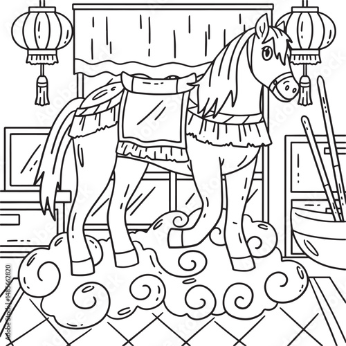 Year of the Horse 2026 on Cloud Base Coloring Page