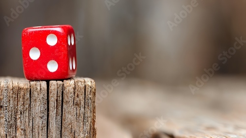 Red Die on Wooden Surface