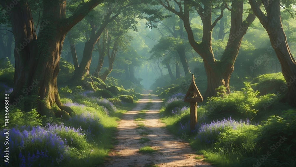 Obraz premium Serene digital painting of a mystical forest pathway