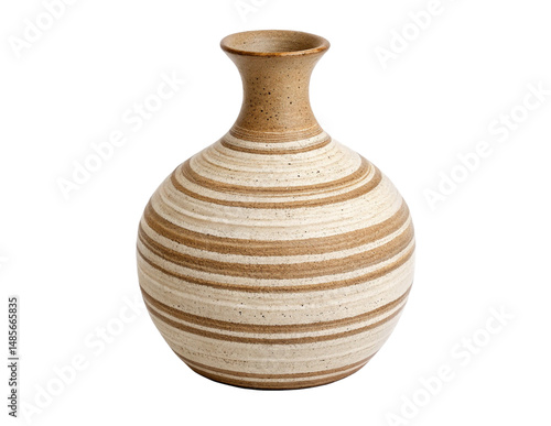 Ceramic Vase with Beige and Brown Stripes Isolated PNG or JPEG Background
