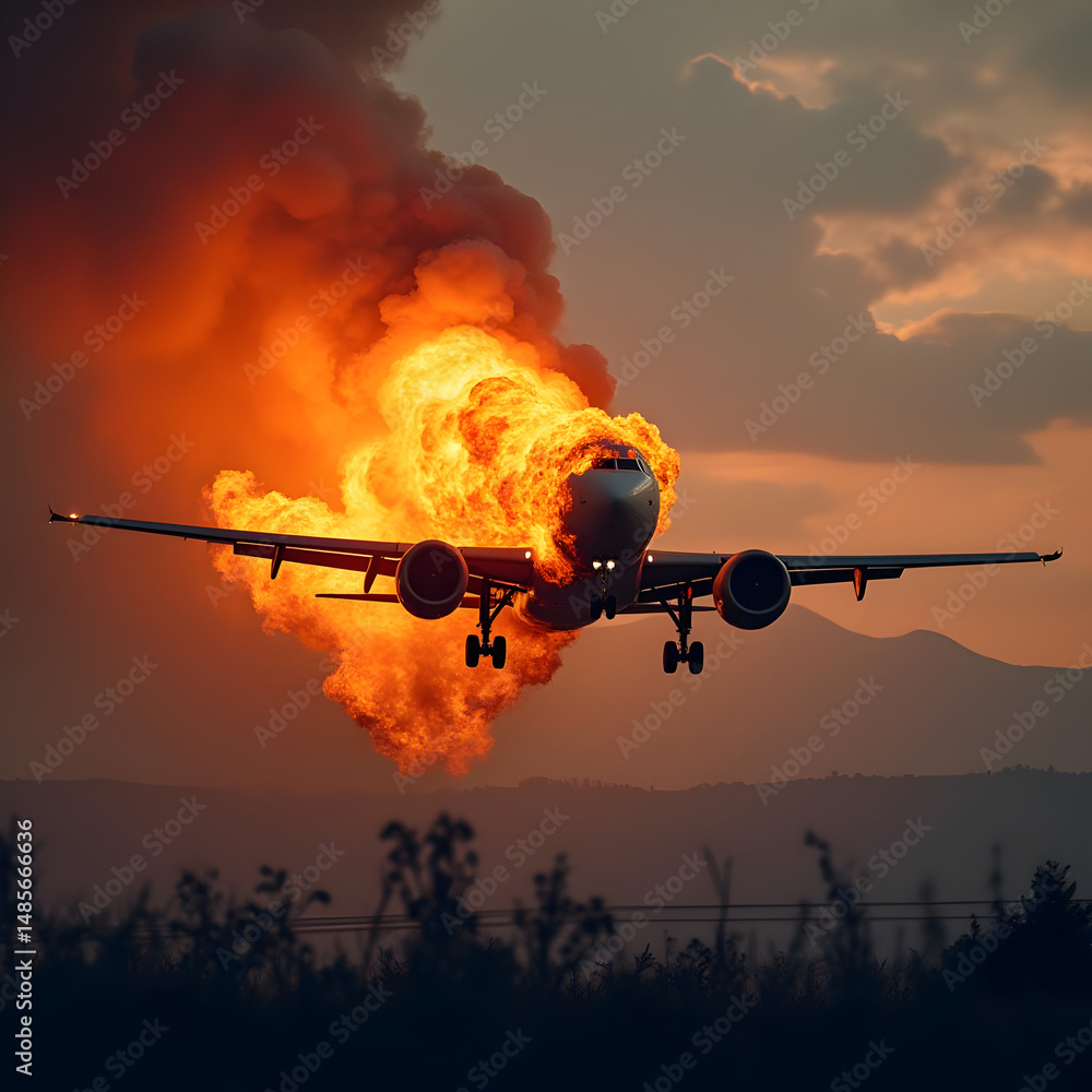 Obraz premium Fighter jet blast and fire, illustration 