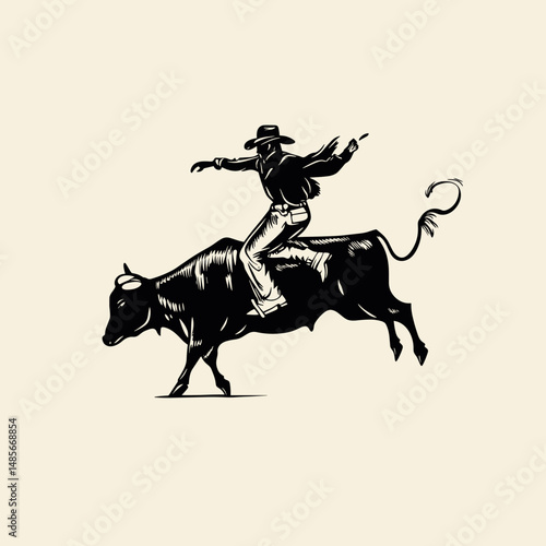 Vintage Cowboy Riding a Bull Illustration