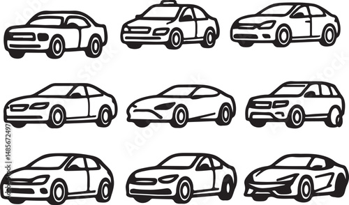 A collection of car vector. Car line art set illustration on white background 