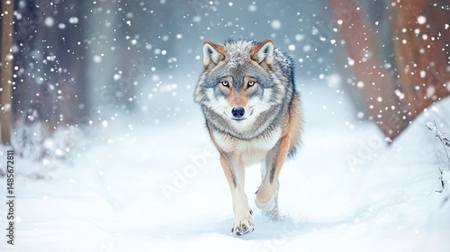Wallpaper Mural A majestic wolf strolls through a snowy forest. Torontodigital.ca