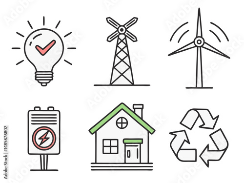 Wallpaper Mural Renewable energy line icons set. Eco-friendly house, solar panels, wind turbines, solar panels. Vector illustration Torontodigital.ca