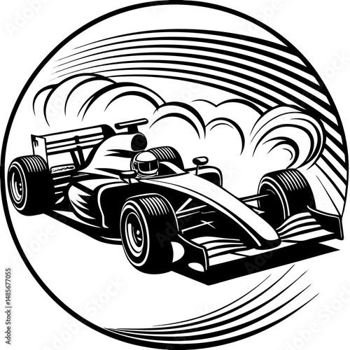 High-speed Formula 1 racing car vector on a dynamic motion track background, perfect for motorsport and racing-themed designs.