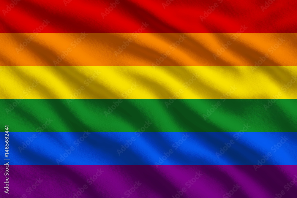 Naklejka premium Waving rainbow flag, LGBT emblem blowing in the wind, full frame smooth fold