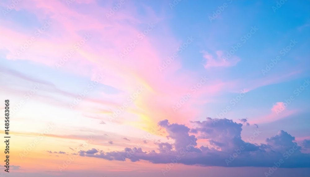 Obraz premium A vibrant blue sky stretches overhead, dotted with fluffy white clouds, creating a serene backdrop that evokes a sense of calm and tranquility.