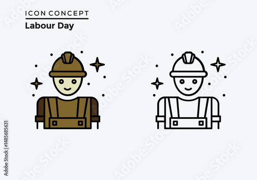 Labor Day Icons and Construction Worker Vector Illustration for Labor Day with Light Effect