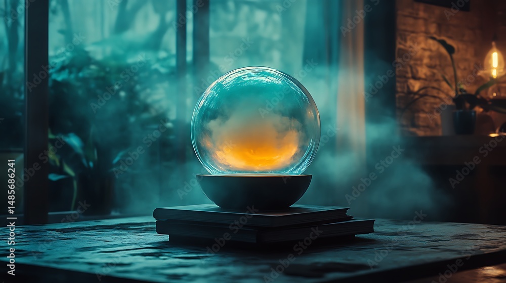Obraz premium Mystical sphere illuminating tranquility in an atmospheric interior setting