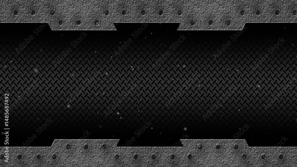Industrial Metal Background – Tekstur baja gelap dengan pola kisi dan detail rivet, cocok untuk tema teknologi dan industri.