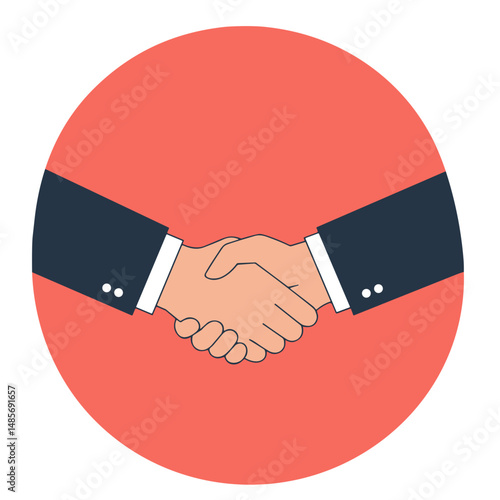 Handshake symbolizing agreement in flat design style on red background  