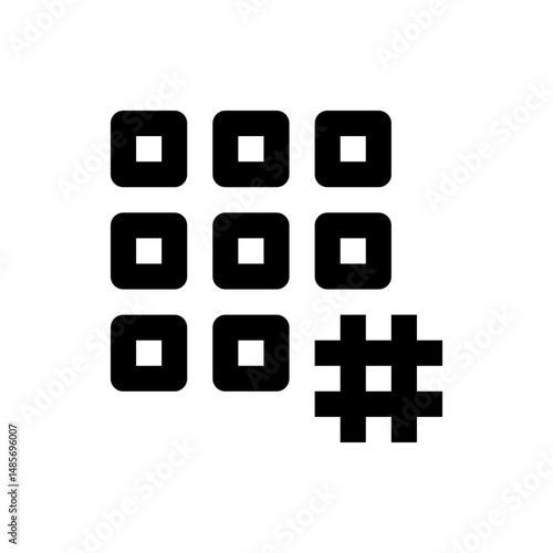 Dial pad with nine square buttons arranged in a grid and a hash symbol on the lower right corner