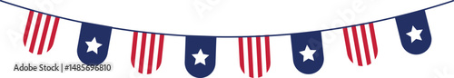 US independence day illustration. Bunting flag, hat, balloons, banner for usa independence day decoration. Vector isolated.