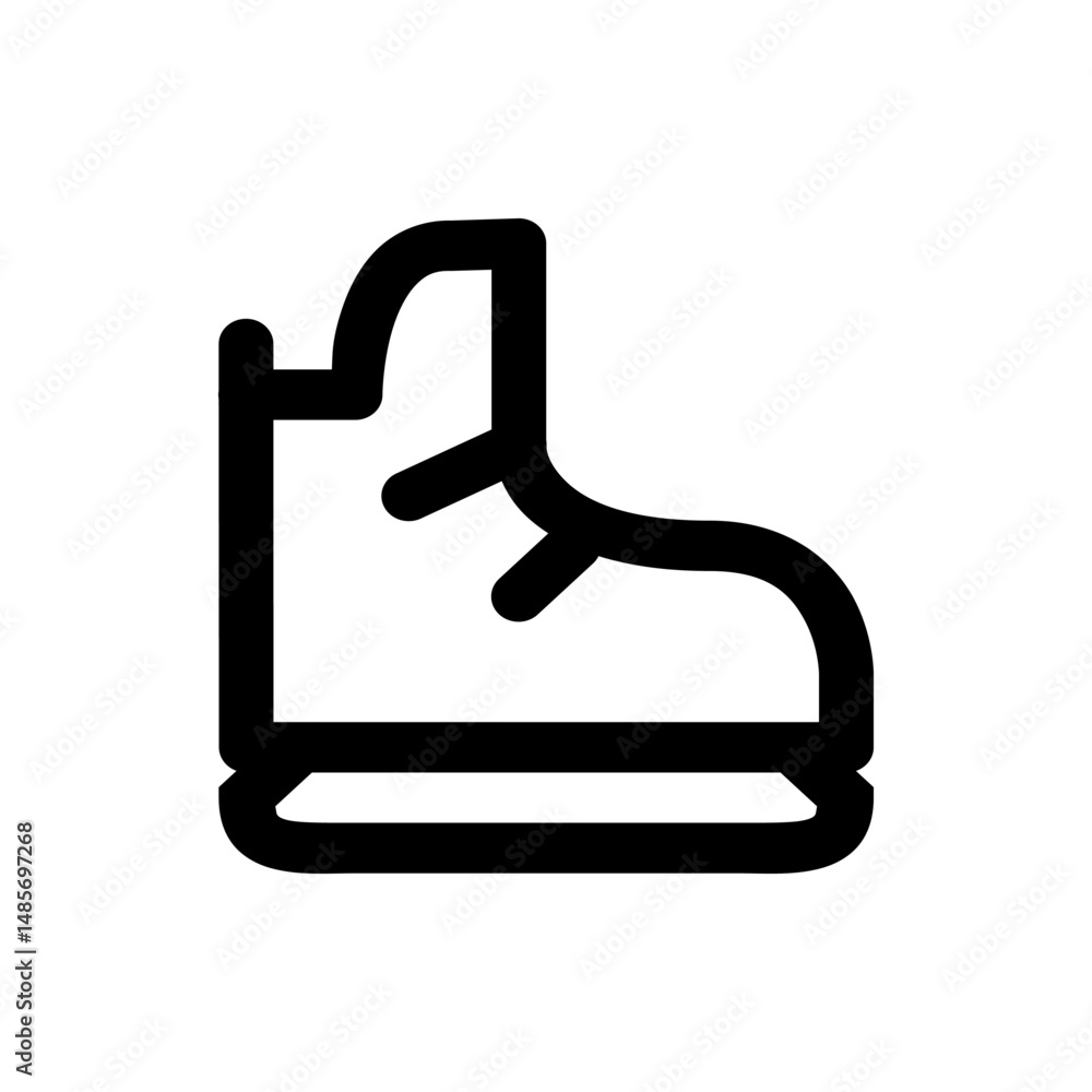 Illustration of a black outlined ice skate with laces and a thick sole on a white background image view Illustration of a black outlined ice skate with laces and a thick sole on a white background image view