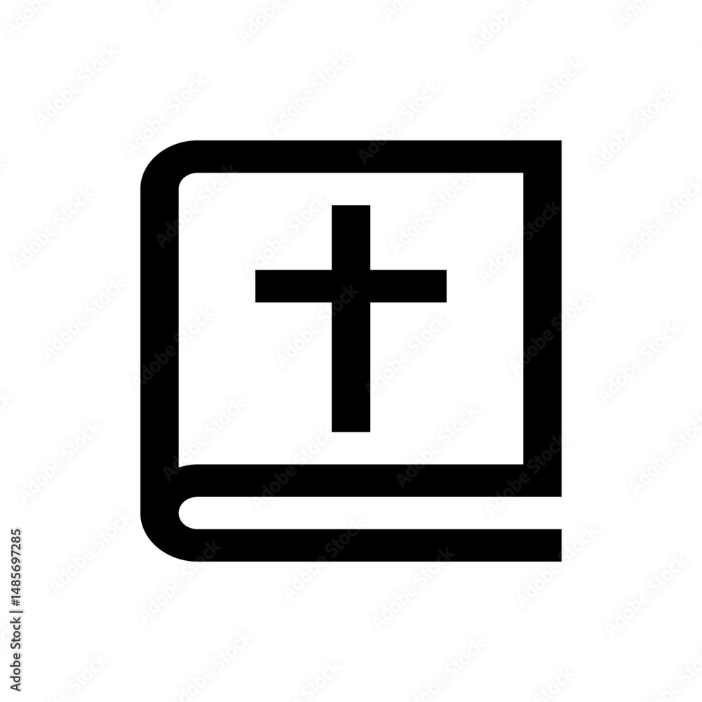 Illustrated holy book with a christian cross symbol on the cover in simple black and white outline style Illustrated holy book with a christian cross symbol on the cover in simple black and white outline style