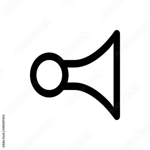 Illustration of a minimalist outline of a horn or megaphone with a circular mouthpiece design element