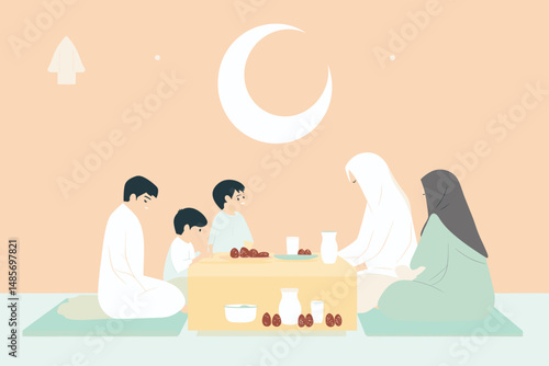 Family Iftar Celebration Under the Crescent Moon