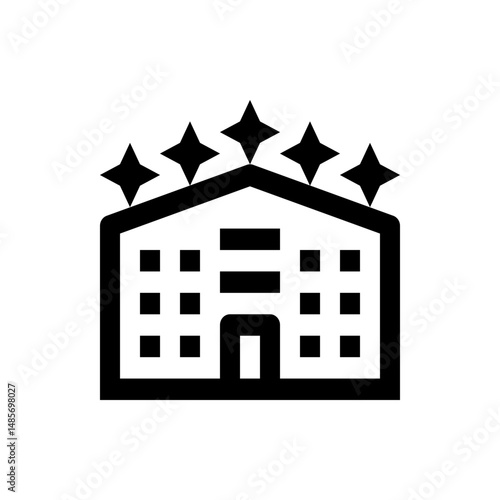 Illustration of a five star hotel building with multiple windows and a prominent entrance design element