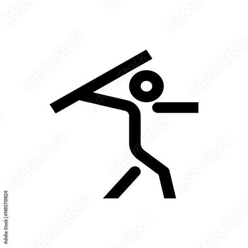 Illustration of a stick figure throwing a javelin with a round head and simple body posture design