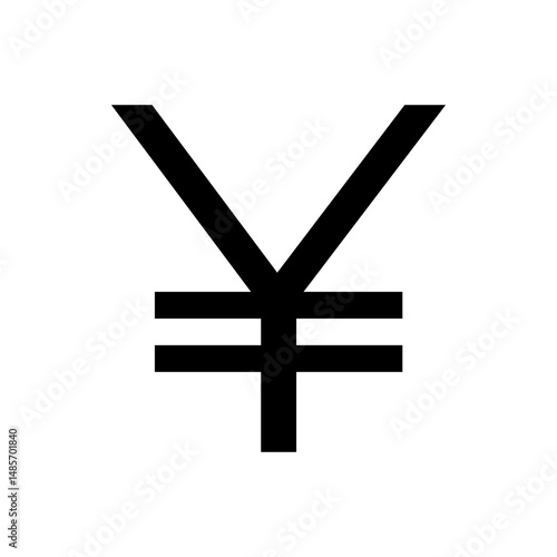 Illustration of a black yen or yuan currency symbol with two horizontal lines on a white background view