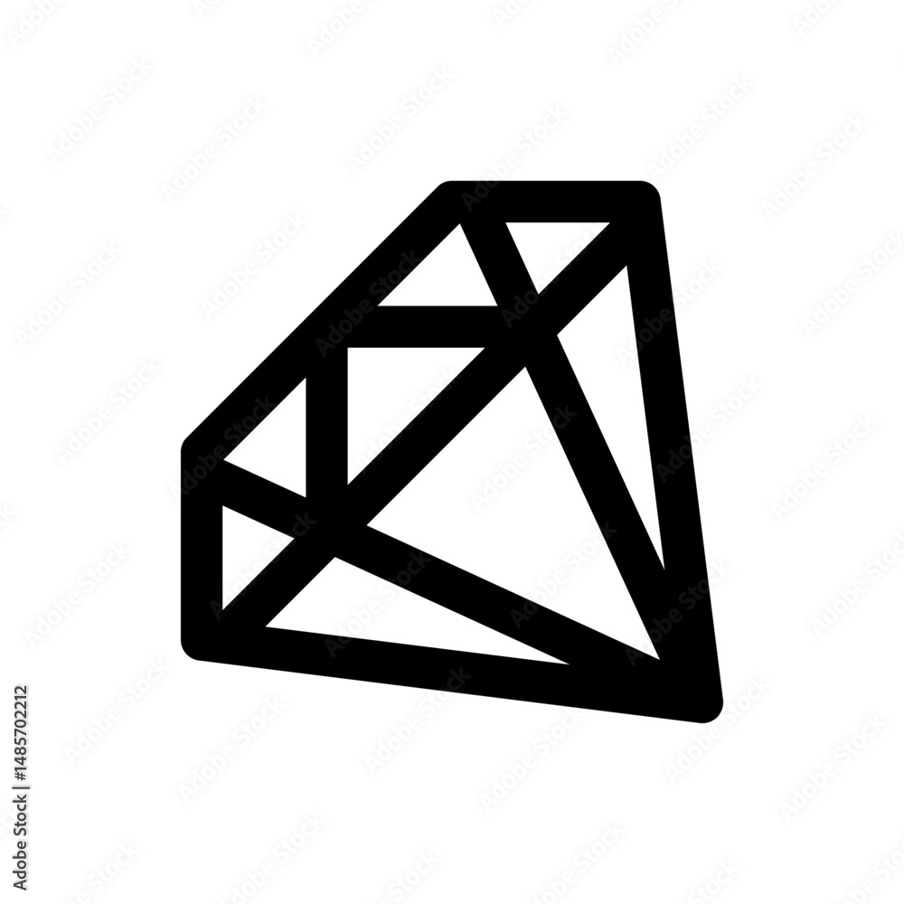 Geometric diamond shape constructed with thick black lines forming triangular facets on a white background Geometric diamond shape constructed with thick black lines forming triangular facets on a white background